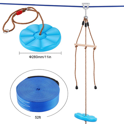 Kit de tirolesa VEVOR para niños y adultos, kit de tirolesa de 15,8 m, hasta 226 kg, para exteriores, configuración rápida, asiento y manillar de tirolesa