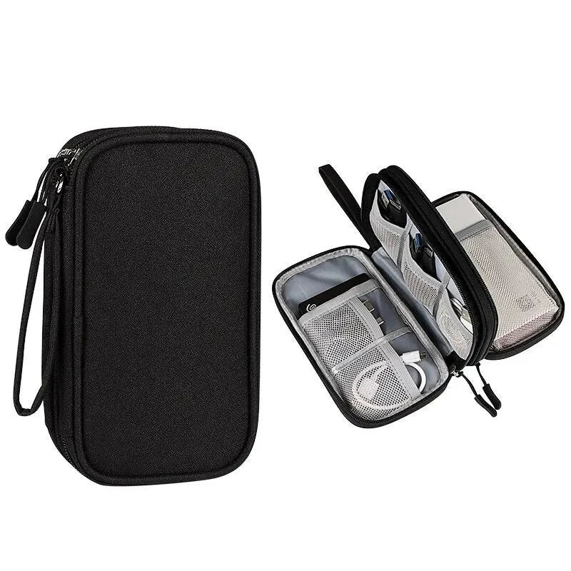 Bolsa organizadora portátil para almacenamiento de productos digitales de viaje, bolsa multicapa para cables de auriculares, bolsa para cargar cables de datos USB
