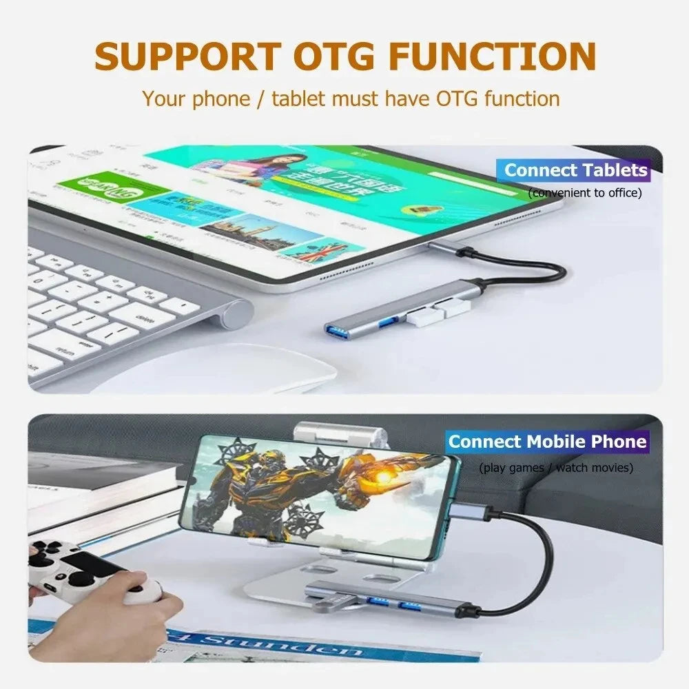 Extensor multifunción de un solo arrastre, concentrador de aleación de aluminio para portátil, divisor USB 3.0 tipo C, multiinterfaz para TV y teléfono móvil.