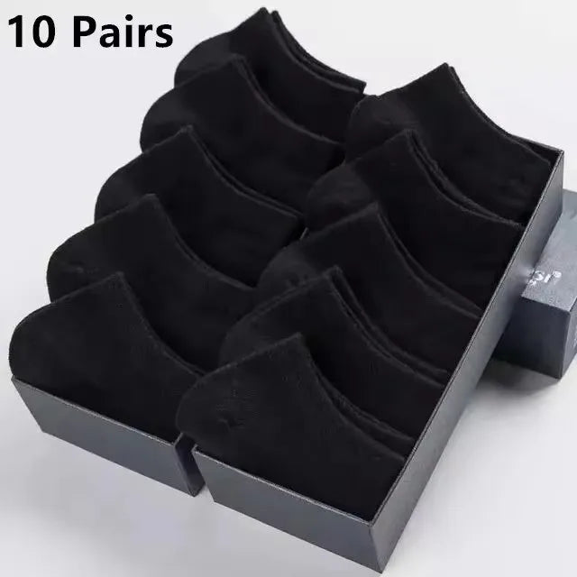 10 Pairs Men's Polyester Boat Socks New Style Black White Grey Business Men Stockings Soft Breathable Summer for Male