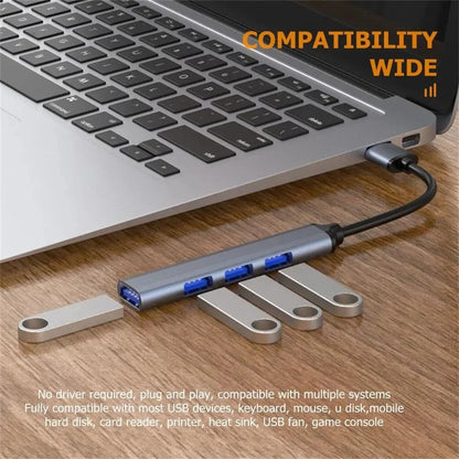 Extensor multifunción de un solo arrastre, concentrador de aleación de aluminio para portátil, divisor USB 3.0 tipo C, multiinterfaz para TV y teléfono móvil.