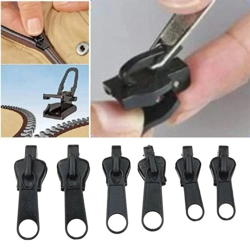 Kit de reparación de cremalleras instantáneas universal, 6 piezas, color negro, con dientes de repuesto para deslizador de cremallera, nuevo diseño para coser.