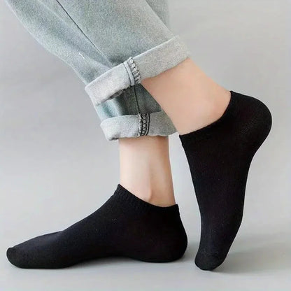 8/10 pairs of men's boat socks for business sports, sweat absorption, mature summer, autumn, solid color, no pilling, versatile