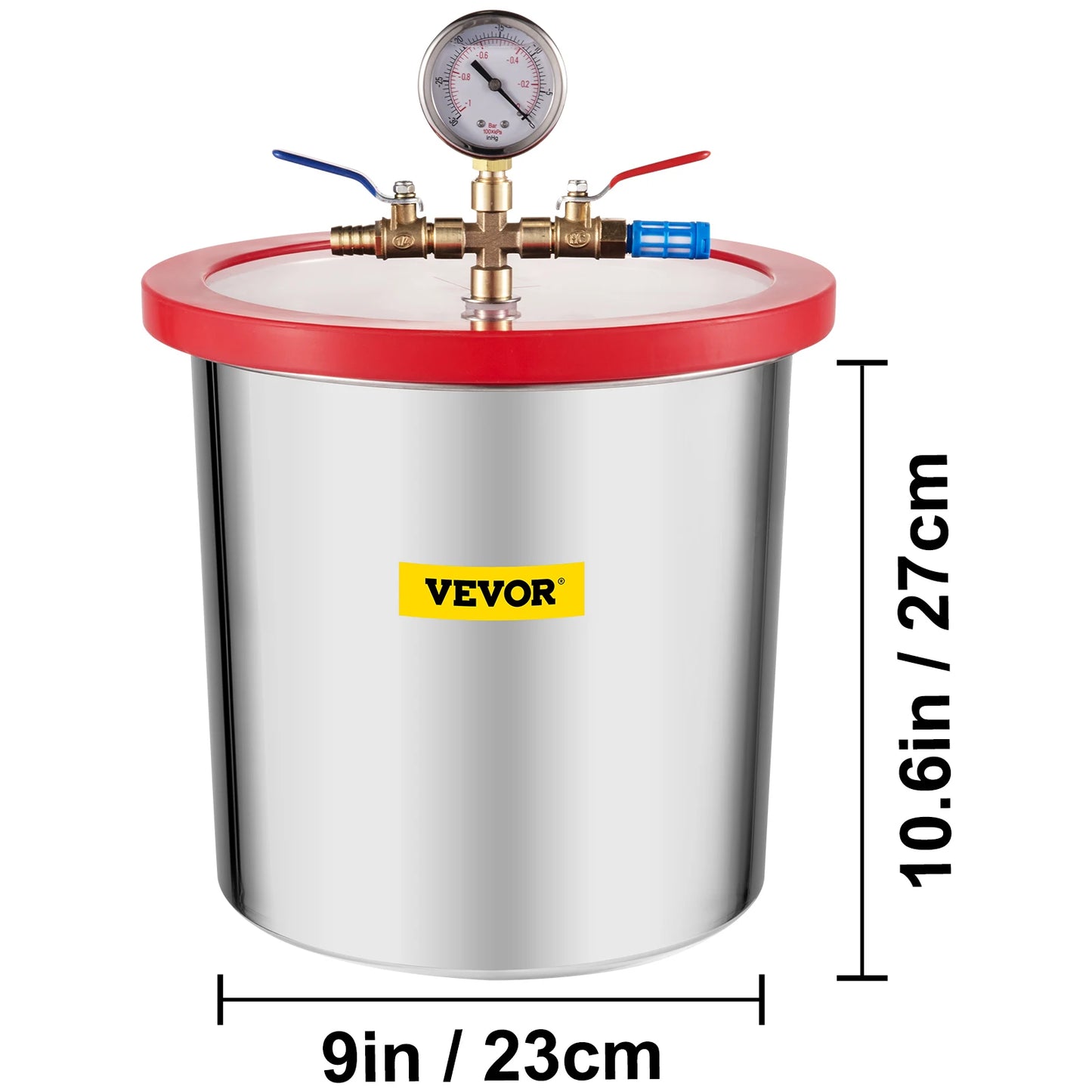 Cámara de vacío de acero inoxidable VEVOR Cámara de desgasificación al vacío de 1,5 a 5 galones Tapa de vidrio Siliconas para extracción de gas y protección Fo
