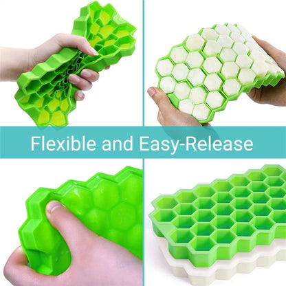 Molde para bloques de hielo de silicona con forma de panal, reutilizable, apto para uso alimentario, con tapas para jugos y vino en verano.