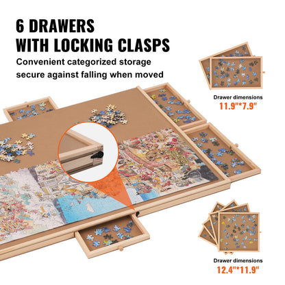 VEVOR 1500 -2000 Piece Rotating Puzzle Board Wooden Jigsaw Puzzle Table with 6 Drawers and Cover for Adults and Kids