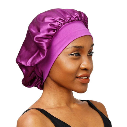 Nuevo gorro de dormir de ala ancha de satén liso para mujer, gorro unisex con banda elástica, gorro para el cuidado del cabello, gorro de noche