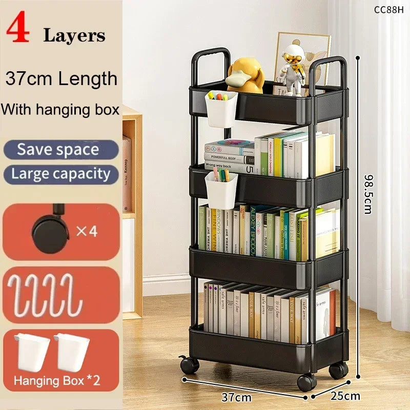 Estante de almacenamiento móvil con ruedas, carrito organizador de alta capacidad, estantería para dormitorio y baño.