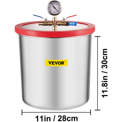 Cámara de vacío de acero inoxidable VEVOR Cámara de desgasificación al vacío de 1,5 a 5 galones Tapa de vidrio Siliconas para extracción de gas y protección Fo