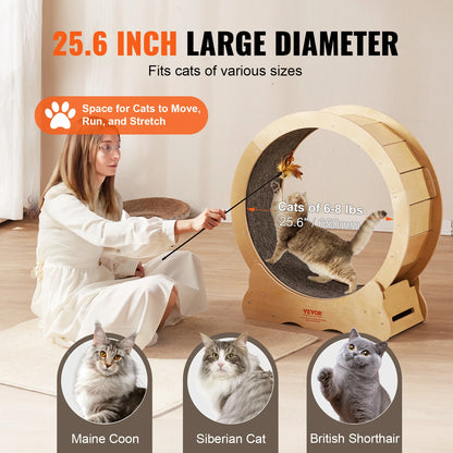 VEVOR - Rueda de ejercicio para gatos, de madera natural, silenciosa, con alfombra desmontable para la mayoría de los gatos
