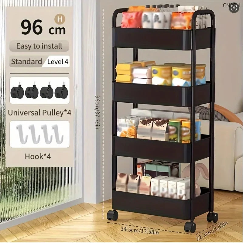 1 PC 3-Layer Rolling Plastic Storage Cart with Armrests - Space-Efficient Multi-Room Organizer, Matte Finish