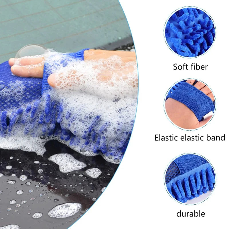 1 par de guantes de esponja para lavar el coche, de chenilla, de fibra ultrafina, resistentes a los arañazos y súper absorbentes.