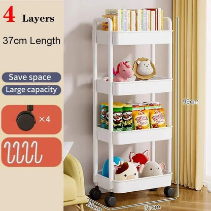 3/4/5 Tier Rolling Utility Cart with Hooks Book Storage Rack with Brakes Easy Assembly for Kitchen, Office, Bathroom
