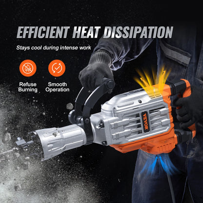 Martillo de demolición VEVOR de 1700 W y 60 J, martillo neumático eléctrico para hormigón con 2 brocas de cincel para zanjas y agujeros.