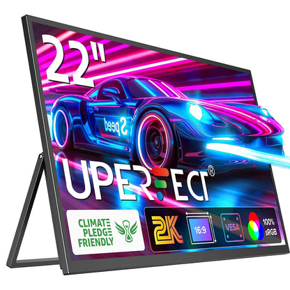 UPERFECT UMax22 22-inch Portable Monitor, 60Hz Refresh Rate, 2560*1440 IPS Screen, 100% sRGB, FreeSync, Built-in Speakers, Driver Free, HDR, Low Blue Light, 180&#176; Adjustable Stand, 2*USB-C, 1*Mini HDMI, 1*Micro USB-B OTG, 1*Audio Jack - EU Plug