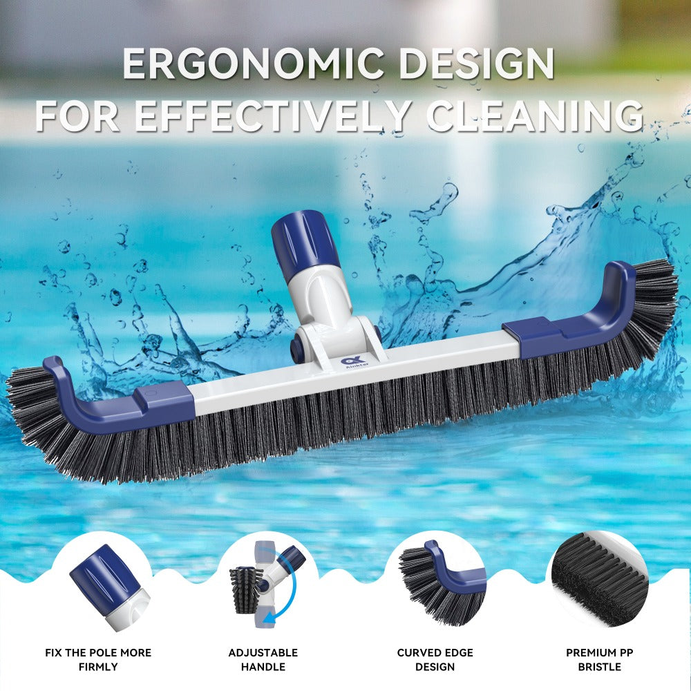 Ainkter PB26 19-inch 2 in 1 Pool Brush Head, Adjustable 180°, for Inground/Above Ground Pool Cleaning Walls, Waterline Tiles & Floors