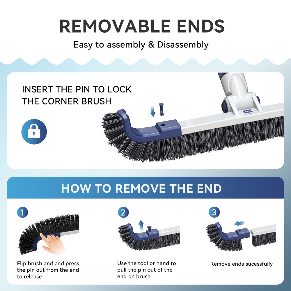 Ainkter PB26 19-inch 2 in 1 Pool Brush Head, Adjustable 180°, for Inground/Above Ground Pool Cleaning Walls, Waterline Tiles & Floors
