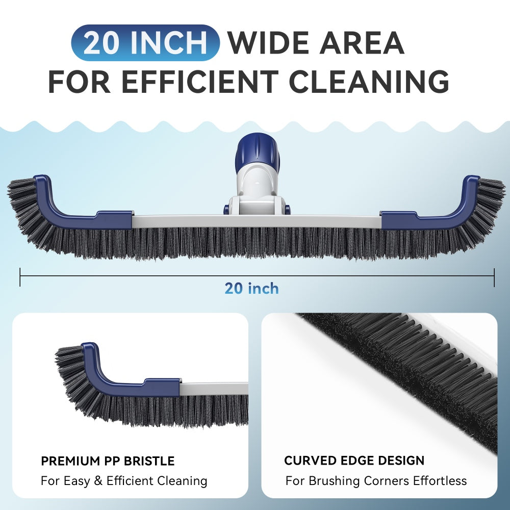 Ainkter PB26 19-inch 2 in 1 Pool Brush Head, Adjustable 180°, for Inground/Above Ground Pool Cleaning Walls, Waterline Tiles & Floors