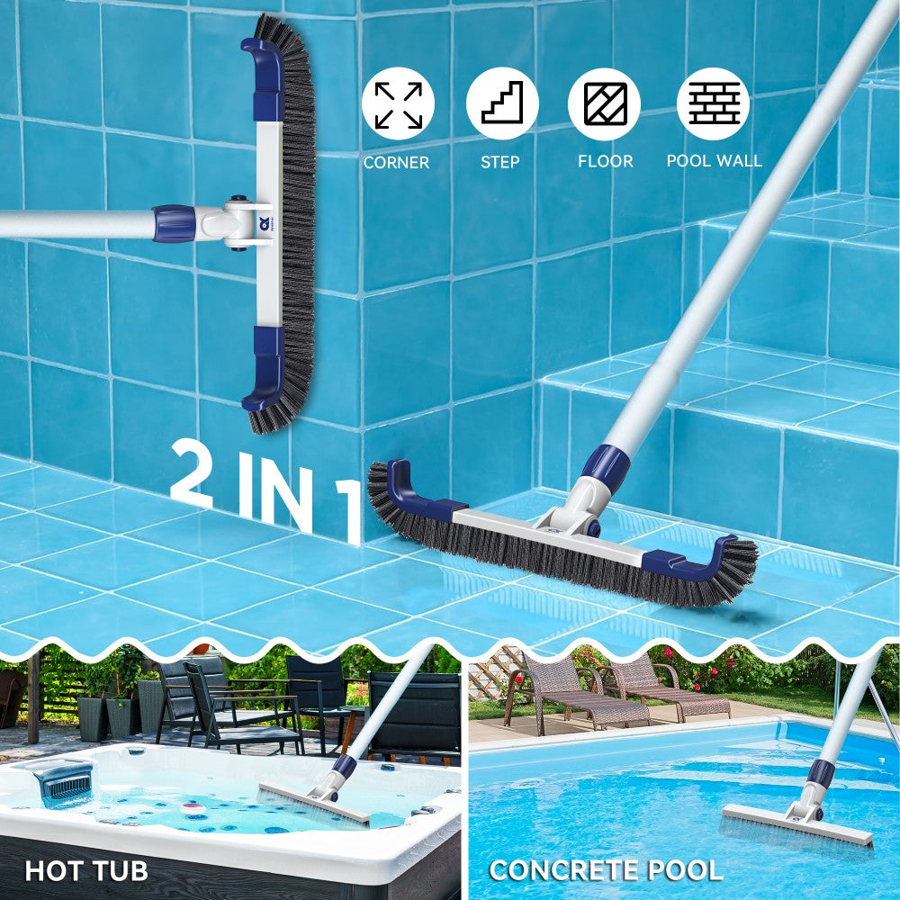Ainkter PB26 19-inch 2 in 1 Pool Brush Head, Adjustable 180°, for Inground/Above Ground Pool Cleaning Walls, Waterline Tiles & Floors