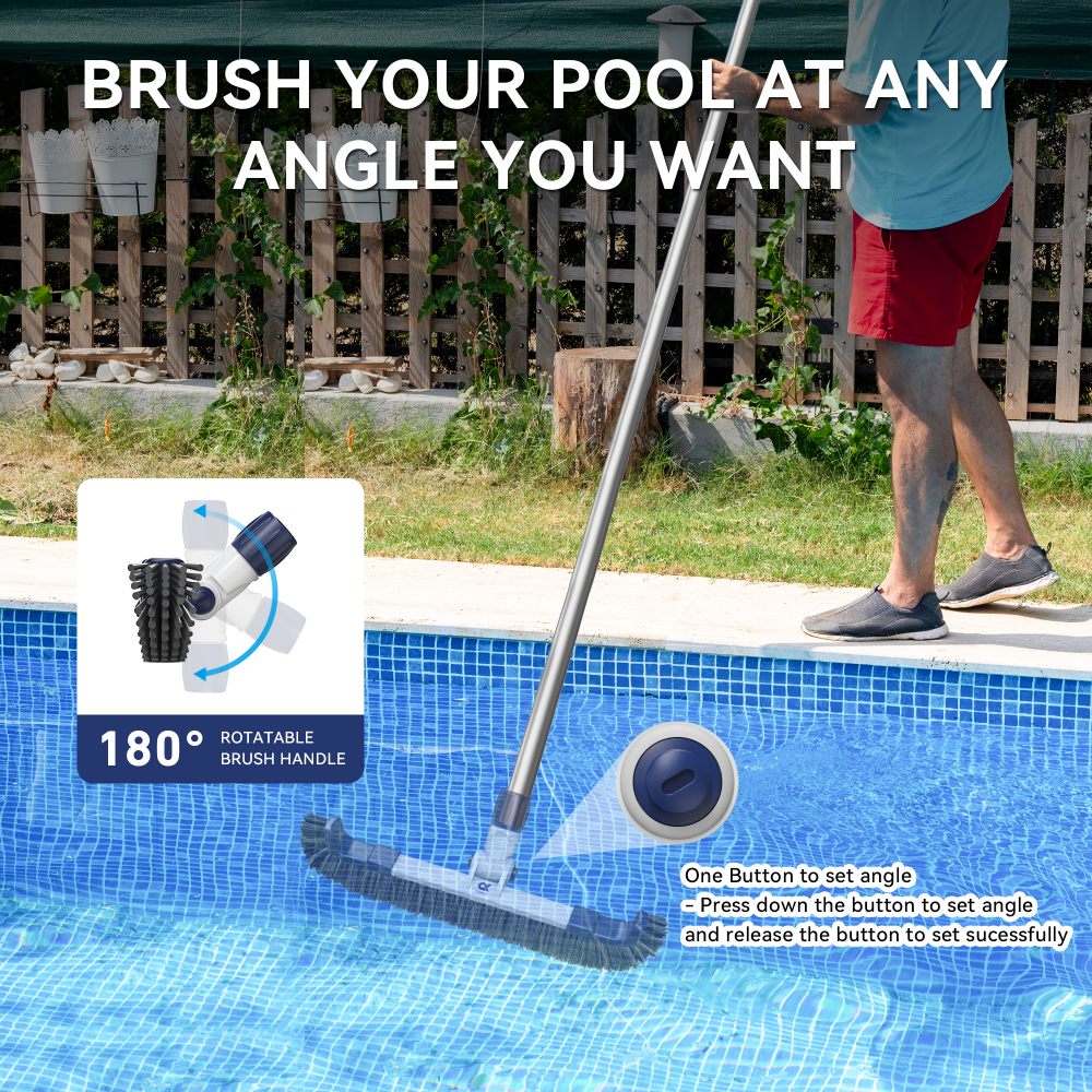 Ainkter PB26 19-inch 2 in 1 Pool Brush Head, Adjustable 180°, for Inground/Above Ground Pool Cleaning Walls, Waterline Tiles & Floors