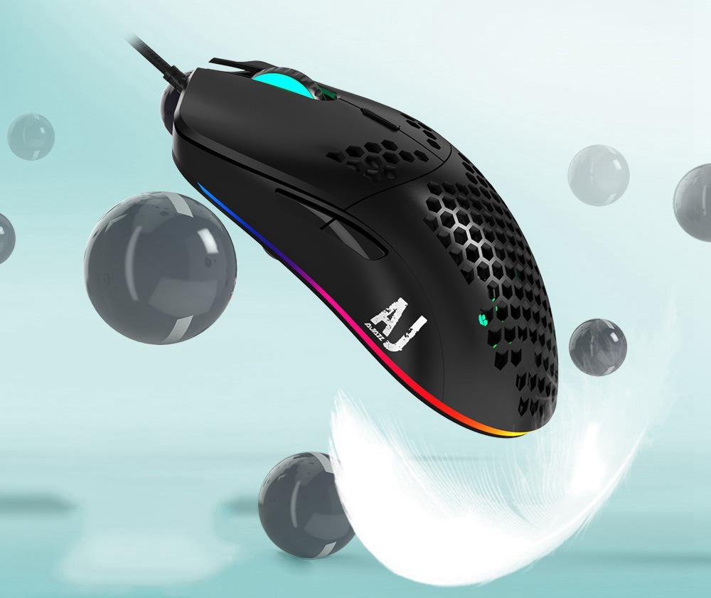 Ajazz AJ390 Ultralight Optical Wired Mouse Hollow-out RGB Light 16000 DPI Adjustable 7 keys - Black
