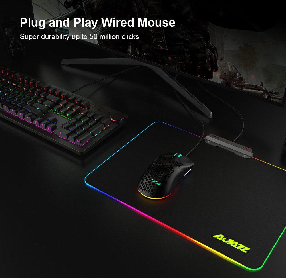 Ajazz AJ390 Ultralight Optical Wired Mouse Hollow-out RGB Light 16000 DPI Adjustable 7 keys - Black