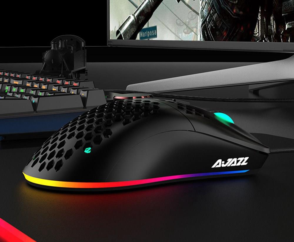 Ajazz AJ390 Ultralight Optical Wired Mouse Hollow-out RGB Light 16000 DPI Adjustable 7 keys - Black