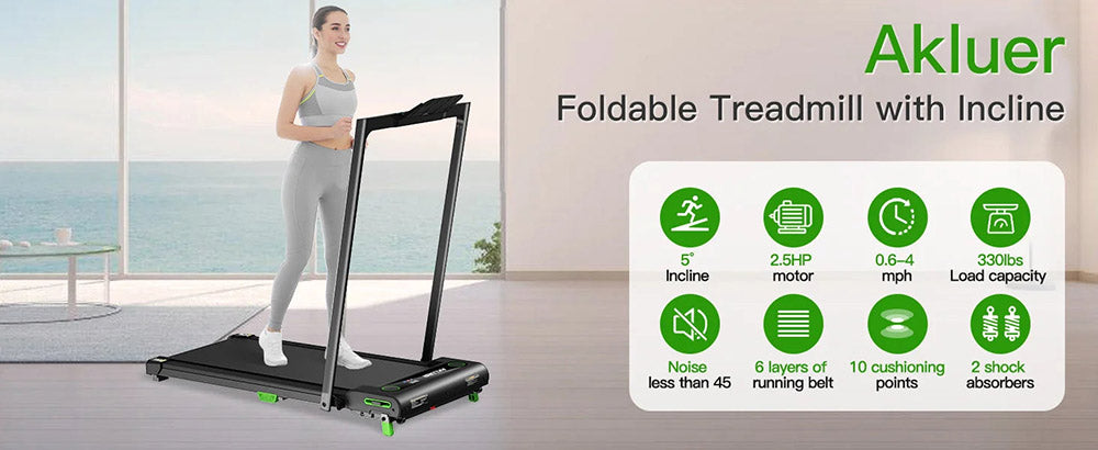 Akluer 480L-B Incline Walking Pad with Handle, 2.5HP Under Desk Treadmill, LED Screen & Remote Control, 330lbs Max Capacity, Foldable
