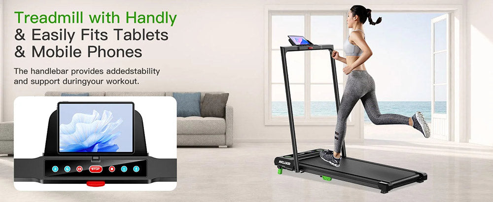 Akluer 480L-B Incline Walking Pad with Handle, 2.5HP Under Desk Treadmill, LED Screen & Remote Control, 330lbs Max Capacity, Foldable