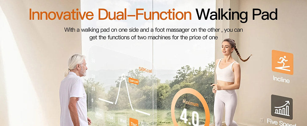 Akluer 520 Dual-Sided Under Desk Treadmill with Shiatsu Foot Massager, Walking Pad with Incline, 2.5HP Quiet Motor, LED Display