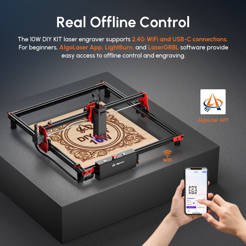 AlgoLaser DIY KIT 10W Laser Engraver, Dual-core CPU, 12,000mm/min Engraving Speed, 2.4G WiFi, 400*400mm (157.5*157.5inch)