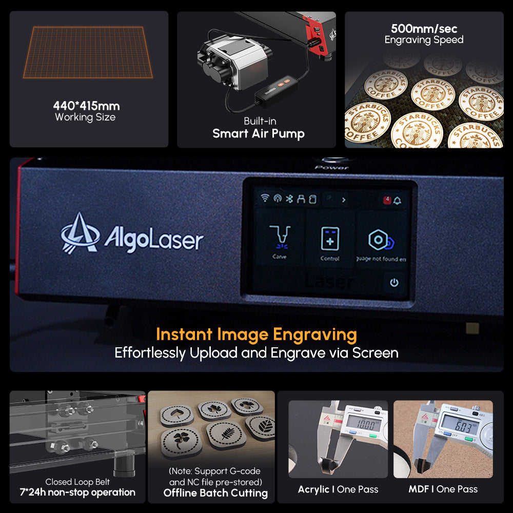 AlgoLaser Delta 22W Laser Engraver, with Air Pump, 500mm/s Engraving Speed, 440*415mm (173.2*163.4inch)