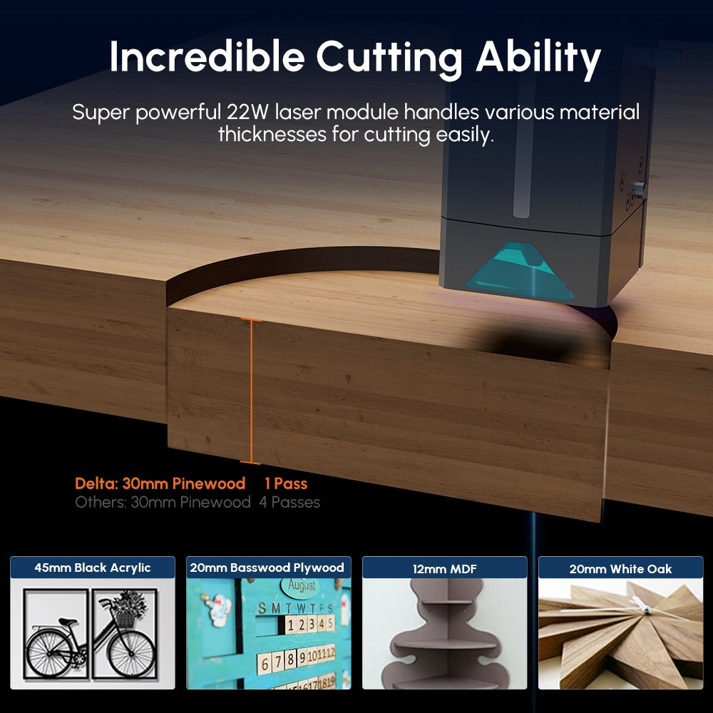 AlgoLaser Delta 22W Laser Engraver, with Air Pump, 500mm/s Engraving Speed, 440*415mm (173.2*163.4inch)