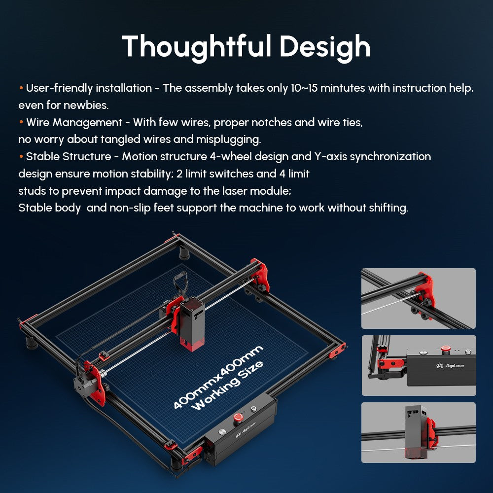 AlgoLaser DIY KIT 5W Laser Engraver, Dual-core CPU, 12,000mm/min Engraving Speed, 2.4G WiFi, 400*400mm (157.5*157.5inch)