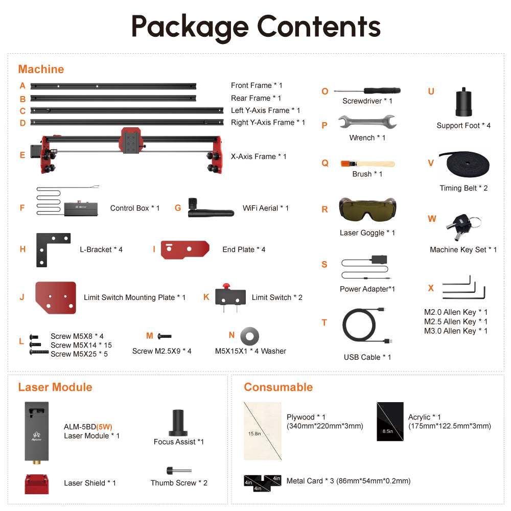 AlgoLaser DIY KIT 5W Laser Engraver, Dual-core CPU, 12,000mm/min Engraving Speed, 2.4G WiFi, 400*400mm (157.5*157.5inch)