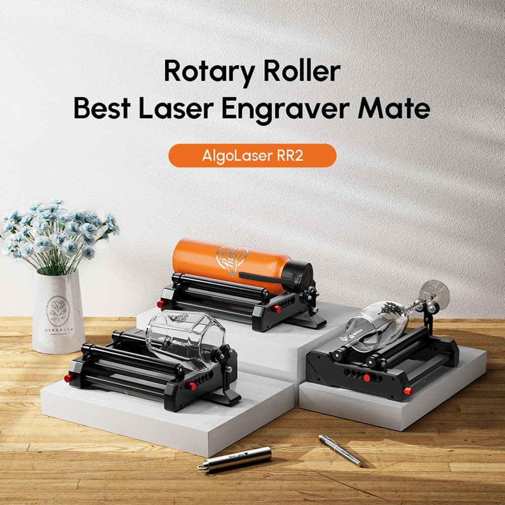 AlgoLaser RR2 Rotary Roller, Height-adjustable Bracket, 3000mm/min Engraving Speed, 7 Width Gears, for Alpha, Delta & DIY Kit Engraving Machine