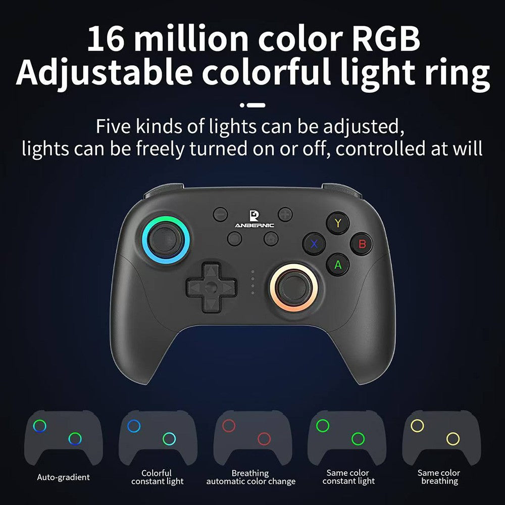 ANBERNIC RG P01 Game Controller, Hall Effect Triggers & Joystick, Six-axis Gyroscope, Bluetooth/2.4G Wireless/ Wired Connection, 9 Hours Autonomy, Compatible with PC, Switch, Android, iOS, Steam - Black