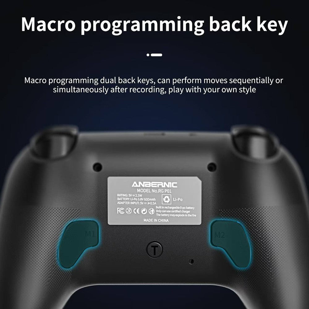 ANBERNIC RG P01 Game Controller, Hall Effect Triggers & Joystick, Six-axis Gyroscope, Bluetooth/2.4G Wireless/ Wired Connection, 9 Hours Autonomy, Compatible with PC, Switch, Android, iOS, Steam - Black
