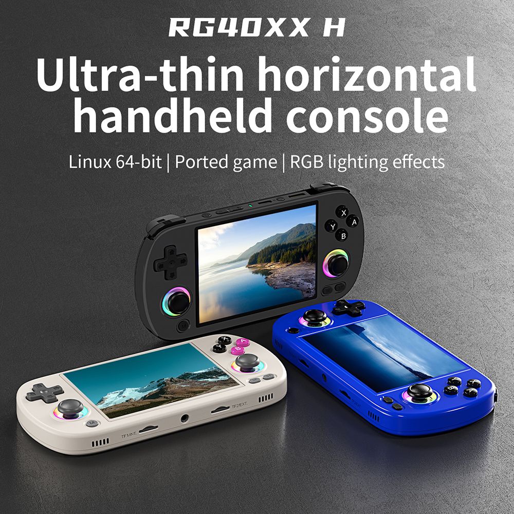 ANBERNIC RG40XX H Retro Game Console with RGB Light, 64GB TF Card with 5000+ Games, LPDDR4 1GB, 640*480P IPS Screen, 3200mAh Battery for 6 Hours Autonomy, Linux OS, 5G Wifi Bluetooth, Moonlight Streaming - Black