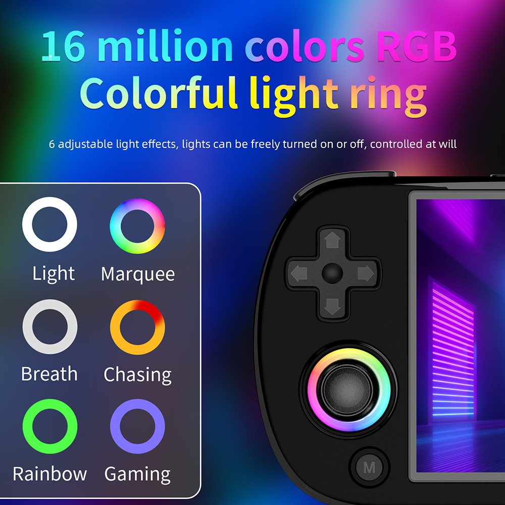 ANBERNIC RG40XX H Retro Game Console with RGB Light, 64GB TF Card with 5000+ Games, LPDDR4 1GB, 640*480P IPS Screen, 3200mAh Battery for 6 Hours Autonomy, Linux OS, 5G Wifi Bluetooth, Moonlight Streaming - Black