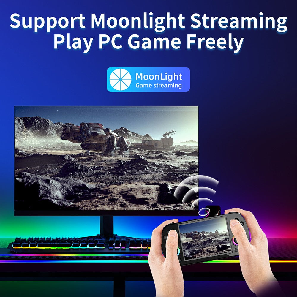 ANBERNIC RG40XX H Retro Game Console with RGB Light, 64GB TF Card with 5000+ Games, LPDDR4 1GB, 640*480P IPS Screen, 3200mAh Battery for 6 Hours Autonomy, Linux OS, 5G Wifi Bluetooth, Moonlight Streaming - Black