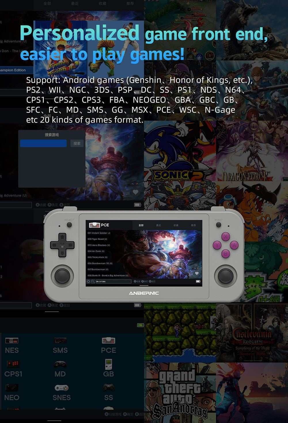 ANBERNIC RG505 Android 12 Handheld Game Console, 4GB+128GB, Unisoc Tiger T618 Cota-core, 4.95'' OLED Touch Screen, 8H Play Time, 2.4/5G WiFi - Grey