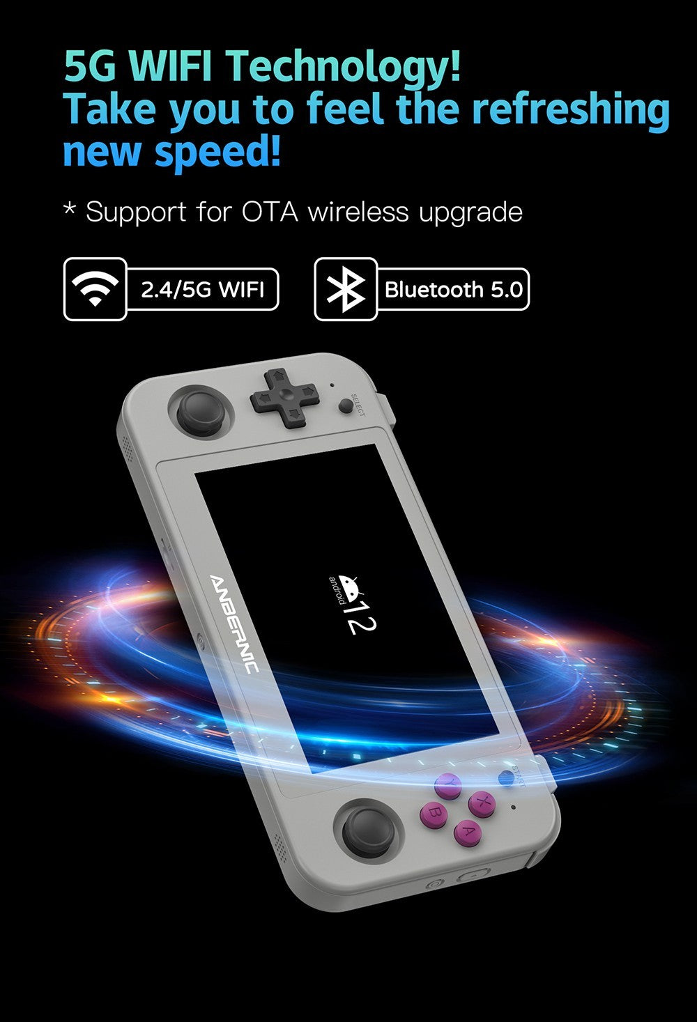 ANBERNIC RG505 Android 12 Handheld Game Console, 4GB+128GB, Unisoc Tiger T618 Cota-core, 4.95'' OLED Touch Screen, 8H Play Time, 2.4/5G WiFi - Grey