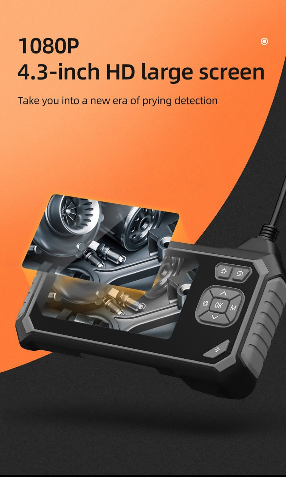 ANESOK 113B Endoscope, 4.3 inch IPS Screen, Single Lens, 1080P Resolution, 6 Adjustable LED Lights, 3 Hours Working Time, IP67 Waterproof, 1m Cable - Orange