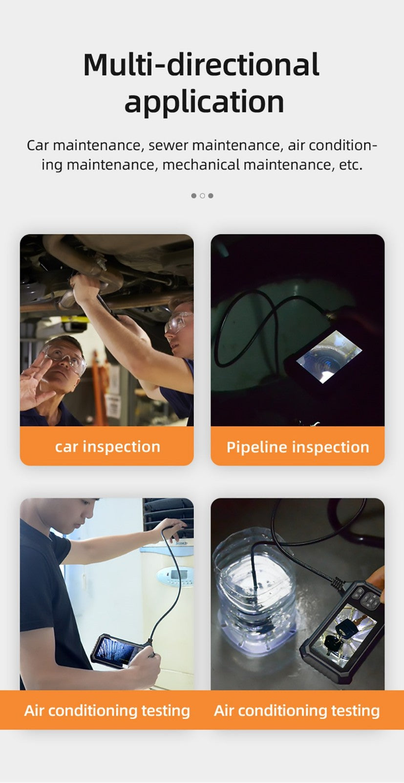 ANESOK 113B Endoscope, 4.3 inch IPS Screen, Single Lens, 1080P Resolution, 6 Adjustable LED Lights, 3 Hours Working Time, IP67 Waterproof, 1m Cable - Orange