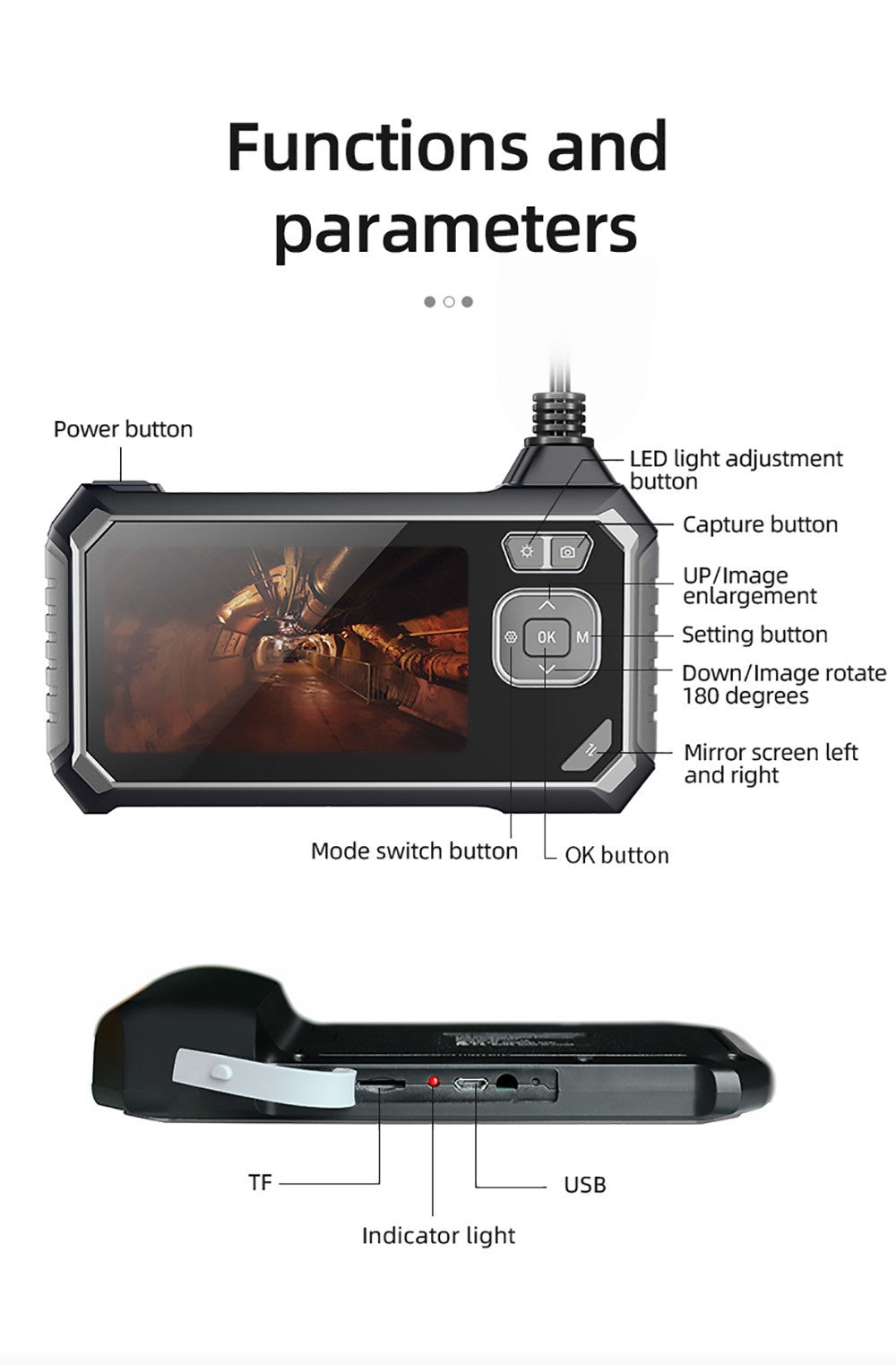 ANESOK 113B Endoscope, 4.3 inch IPS Screen, Single Lens, 1080P Resolution, 6 Adjustable LED Lights, 3 Hours Working Time, IP67 Waterproof, 1m Cable - Orange