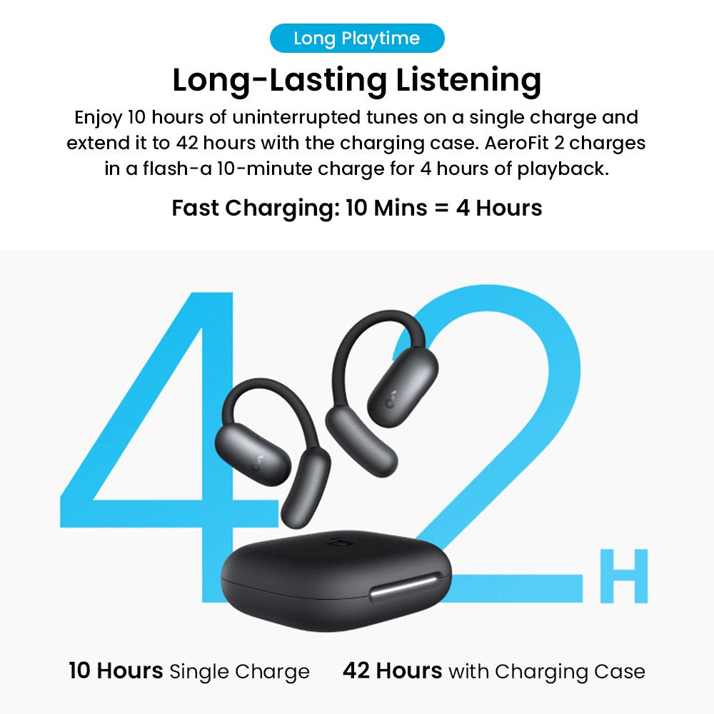 Anker Soundcore AeroFit 2 Open-ear Wireless Earbuds, Adjustable Ear Hooks, Bluetooth 5.4, Hi-Res Wireless Audio - Black