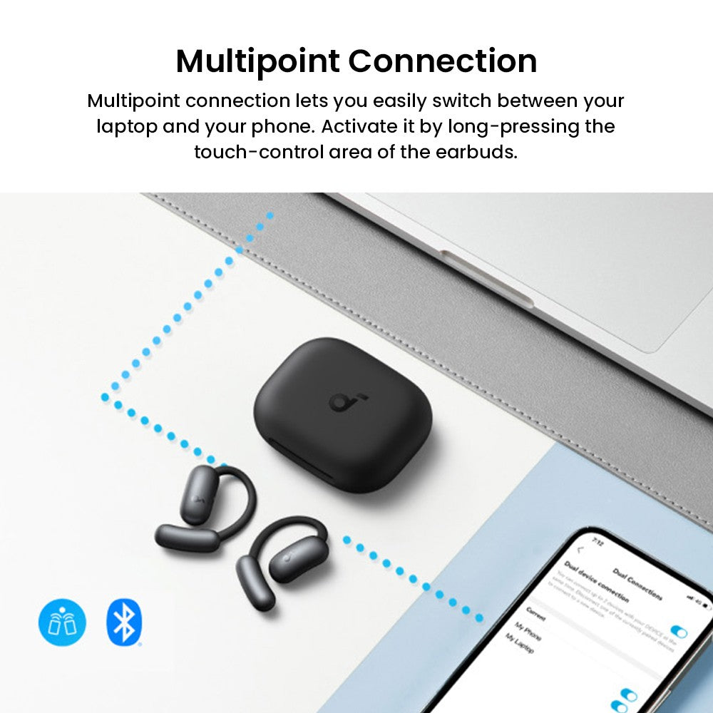 Anker Soundcore AeroFit 2 Open-ear Wireless Earbuds, Adjustable Ear Hooks, Bluetooth 5.4, Hi-Res Wireless Audio - Black