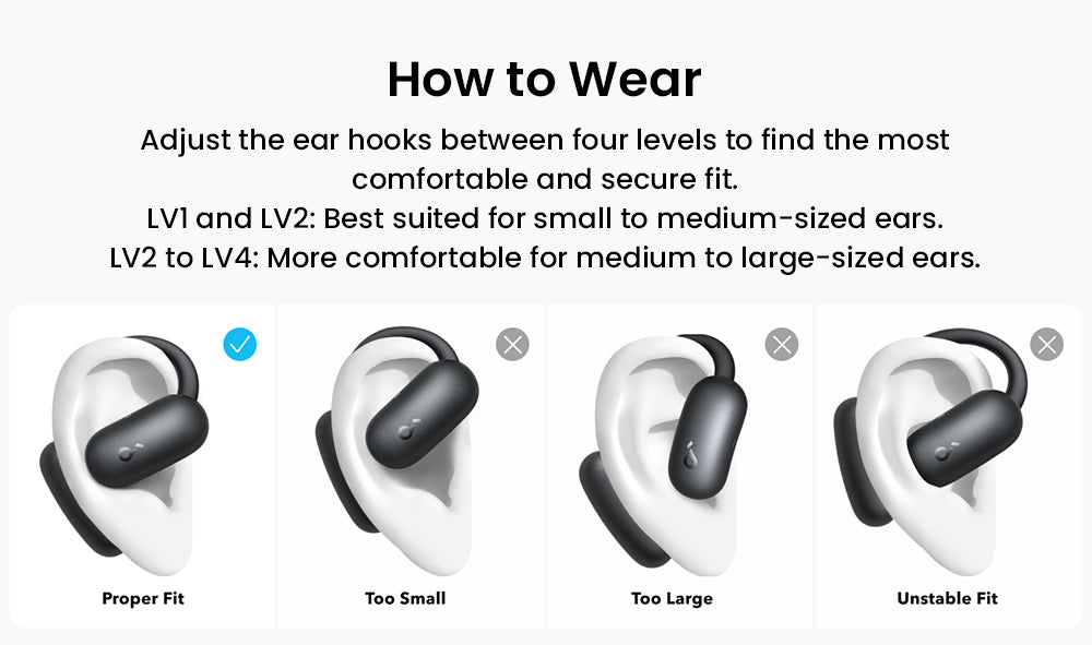 Anker Soundcore AeroFit 2 Open-ear Wireless Earbuds, Adjustable Ear Hooks, Bluetooth 5.4, Hi-Res Wireless Audio - Black