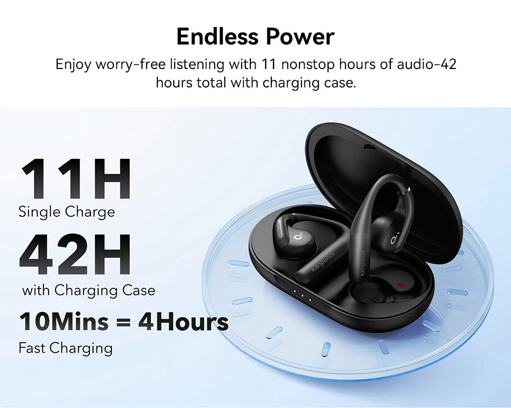 Anker Soundcore AeroFit Open-ear Earbuds, Ergonomic Ear Hook, IPX7 Waterproof, App Control, Up to 42 Hours Playtime - Blue
